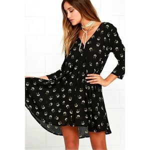 Amuse Society Talis Black Floral Print Swing Dress Size Extra Small